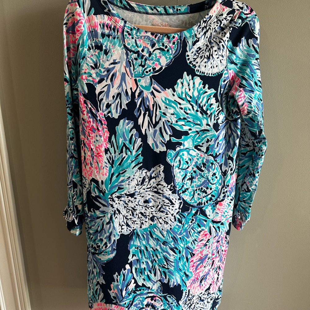 Lilly Pulitzer Girls Navy Multicolor Sea Life Print Shift Dress